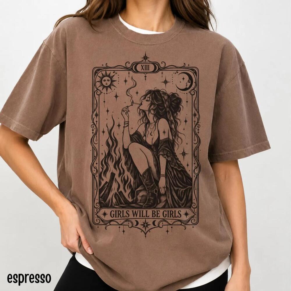 Girls Will Be Girls Tarot Card S Shirt Feminist Halloween Tshirt, Burn